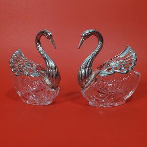 Vintage Glass Swan Salt Cellar Dishes Set of 2